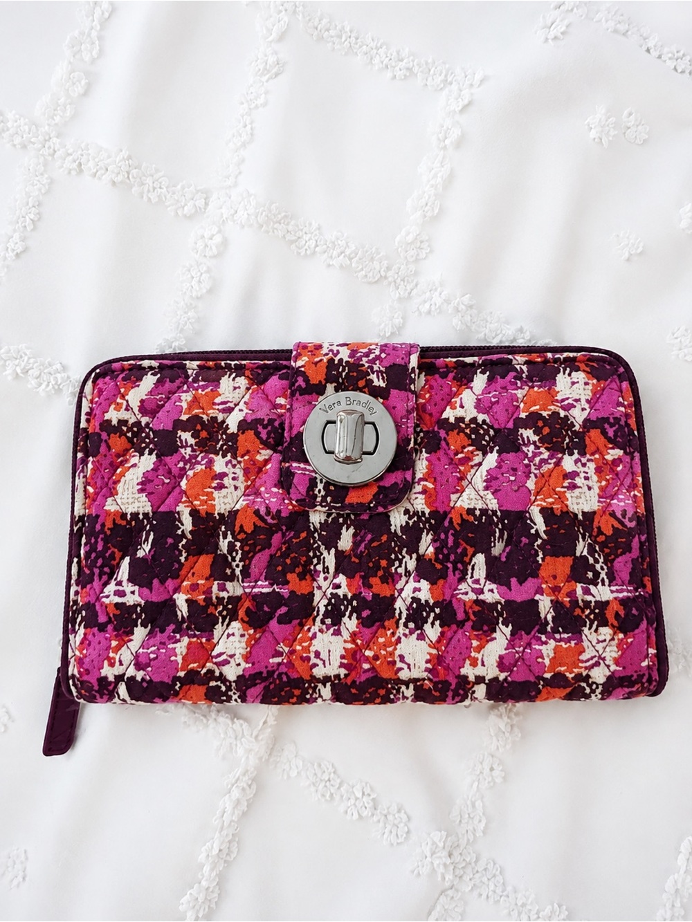 Vera Bradley Quilted Pink Orange Multi-Color Zip Wallet